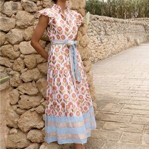 NWT Oliphant Floral Print Maxi Dress Touraine Coral Gold S